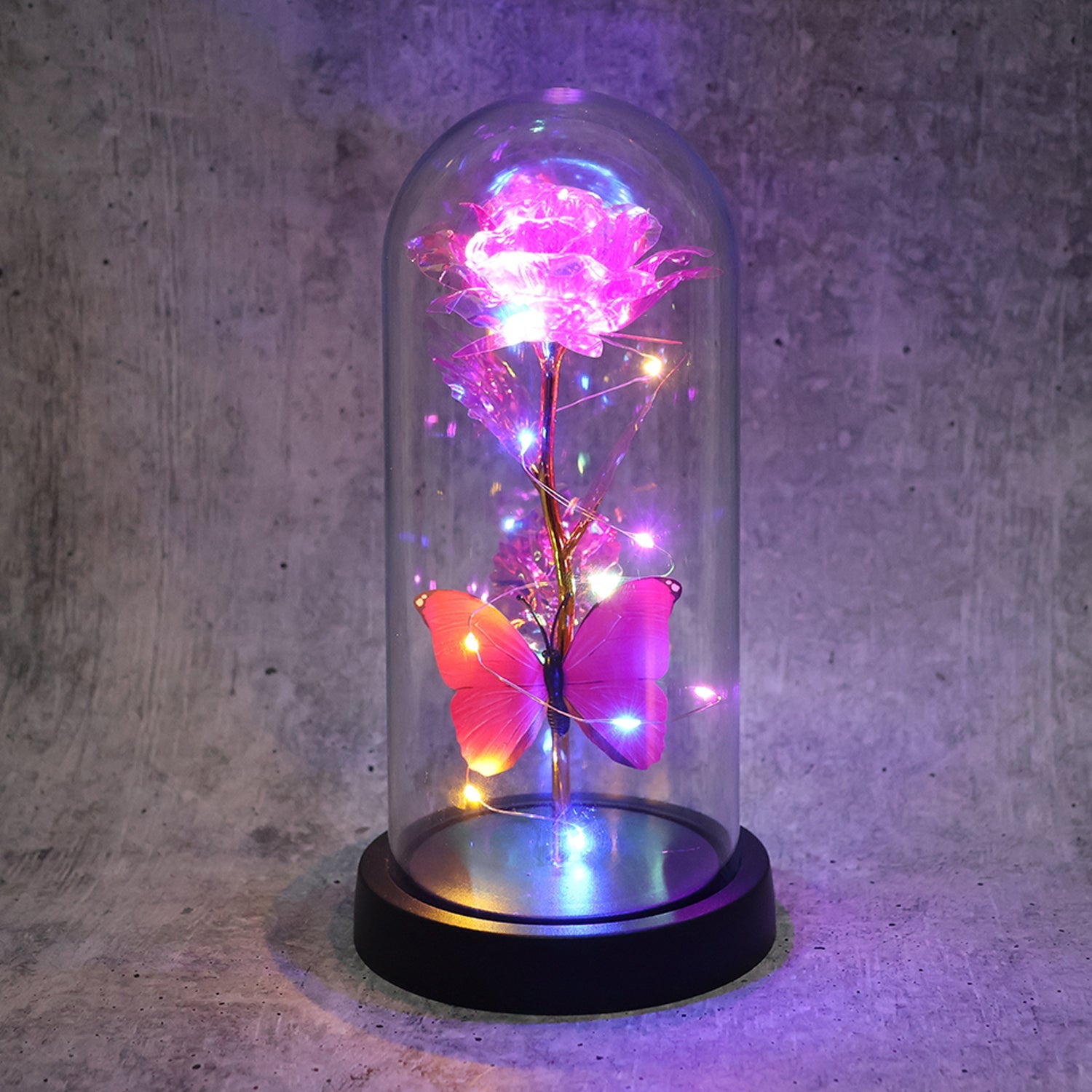 LED Decorative Rose with Butterfly in Transparent Plastic Dome (1 Pc / Battery Not Included) LED Decorative Rose with Butterfly in Transparent Plastic Dome (1 Pc / Battery Not Included)